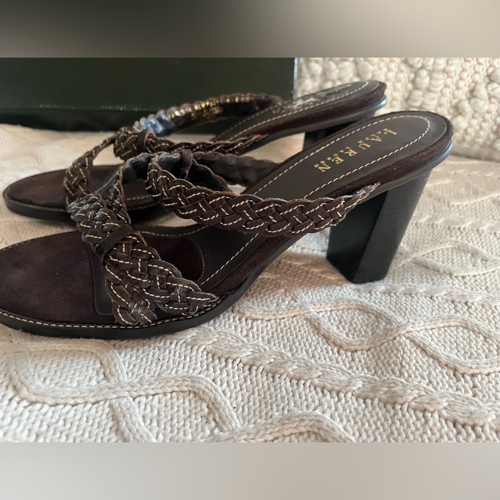 Lauren Ralph Lauren Brown Leather Sandal Heel Women’s size 9 - Picture 7 of 15
